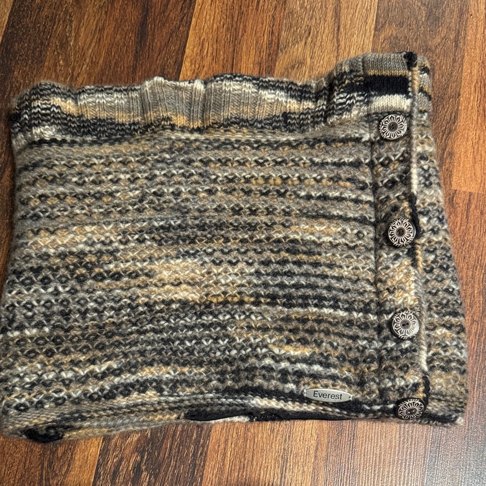 Everest Brown & Gray Knit Mini Skirt with Button Detail